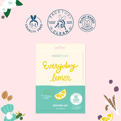 FACETORY K Beauty Face Mask Skin Care - Everyday LEMON Brightening Sheet Mask | Plant-Based with