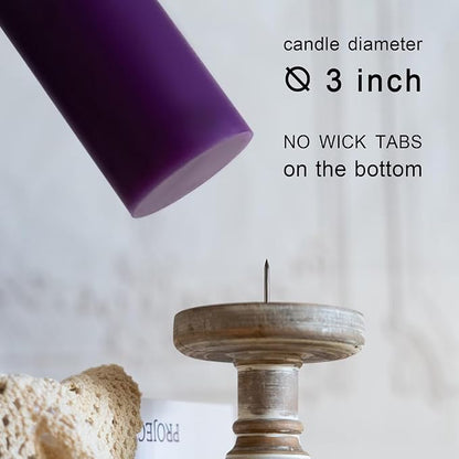 MOZEAL 3" x 4" Hand-Poured Unscented Purple Pillar Candles,Dripless Candles Set of