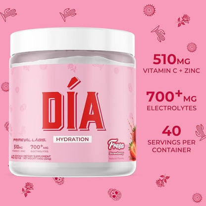 Primeval Labs Dia Hydration Electrolyte Powder | Vitamin C + Zinc, Taurine & Electrolytes | Low