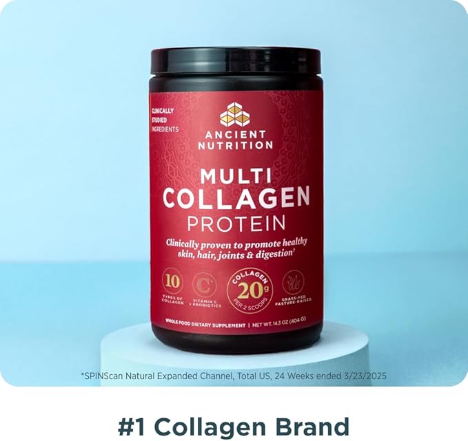 Ancient Nutrition Hydrolyzed Collagen Peptides Powder, Unflavored Multi Collagen Powder Packets for
