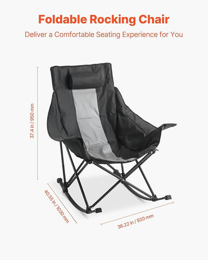 VEVOR Rocking Camping Chair, Portable Folding Rocker, Heavy-Duty Lawn Chair Recliner with Cupholder
