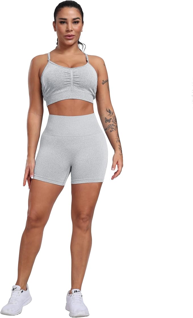 CHRLEISURE Women's 4 Packs Workout Gym Shorts, High Waisted Butt Lifting Scrunch Butt Seamless