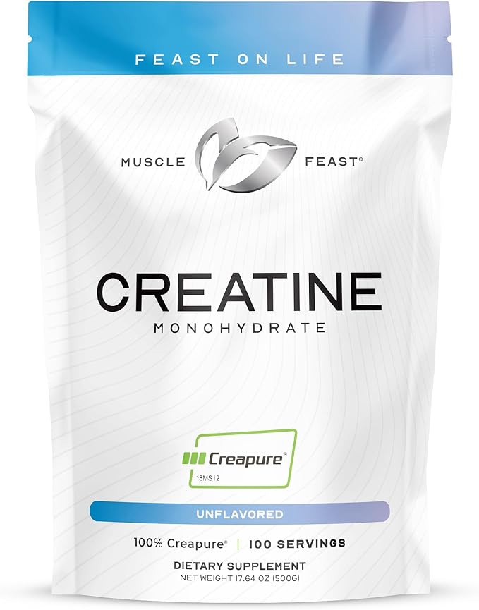 Muscle Feast Creapure Creatine Monohydrate Powder, Vegan Keto Friendly Gluten-Free, Mass Gainer