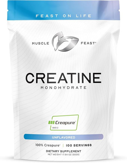 Muscle Feast Creapure Creatine Monohydrate Powder, Vegan Keto Friendly Gluten-Free, Mass Gainer