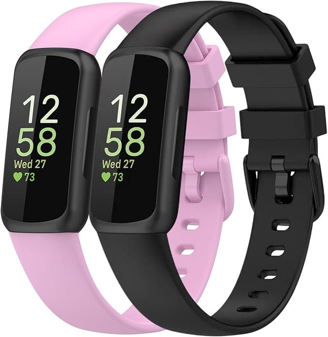 2 Pack Compatible with Fitbit Inspire 3 Bands, 15.4mm Width Soft Silicone Adjustable Sport