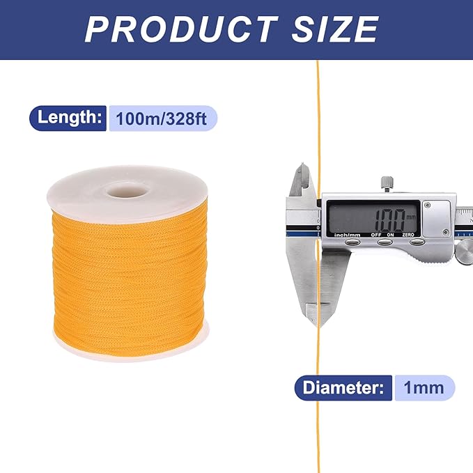 MECCANIXITY 1/16 Inch Polypropylene Rope Braided Ropes, 328ft Nylon Rope Hollow Utility Cord for