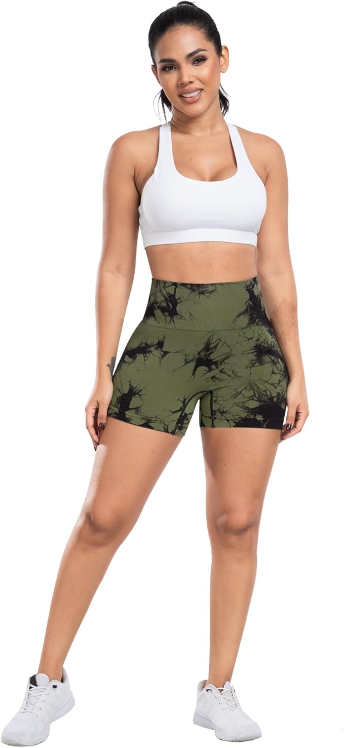 CHRLEISURE Women's 4 Packs Workout Gym Shorts, High Waisted Butt Lifting Scrunch Butt Seamless