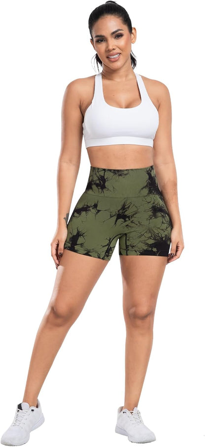 CHRLEISURE Women's 4 Packs Workout Gym Shorts, High Waisted Butt Lifting Scrunch Butt Seamless