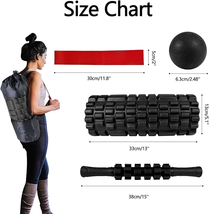 5 in 1 Foam Roller Set High Density Foam Roller Patented, Massage Stick, Massage Ball, Resistance