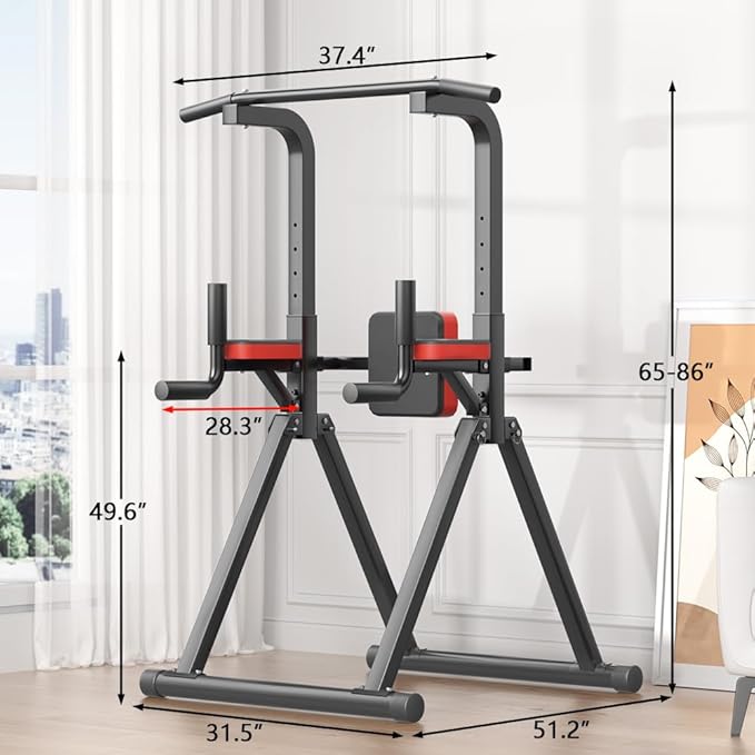 Foldable Power Tower, Adjustable Multifunction Pull Up Bar Tower Station, Pullup Dip Station Rack