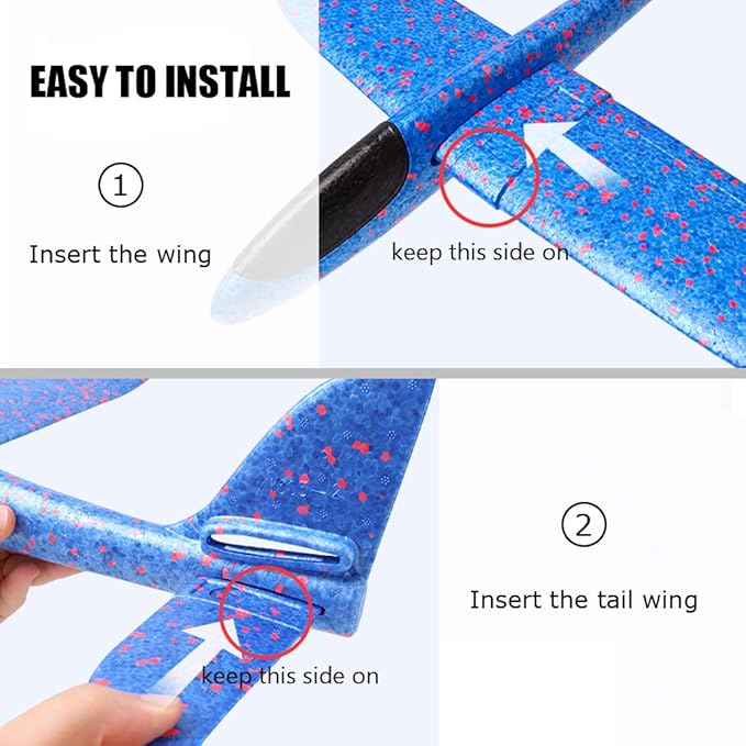 BooTaa 2 Pack Airplane Toys, 17.5" Large Throwing Foam Plane, 2 Flight Mode Glider, Flying Toy for