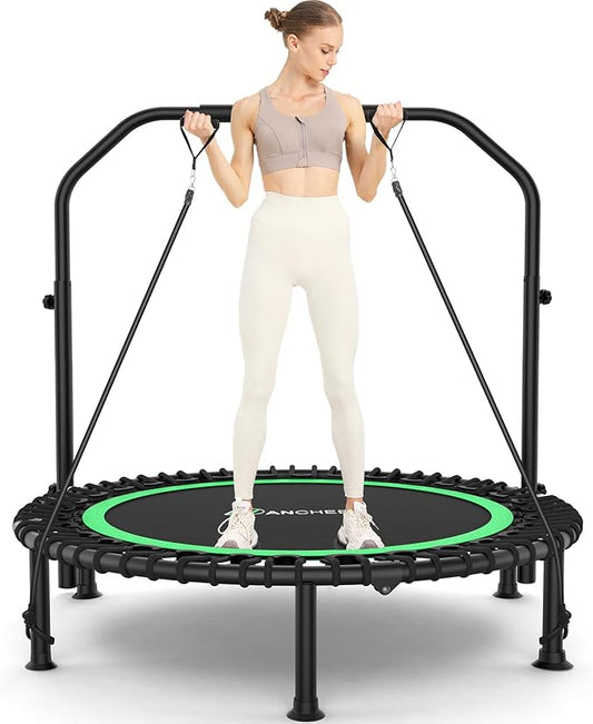 ANCHEER 40" Foldable Mini Trampoline,Max Load 450lbs/550lbs Indoor Trampoline,with 4 Level