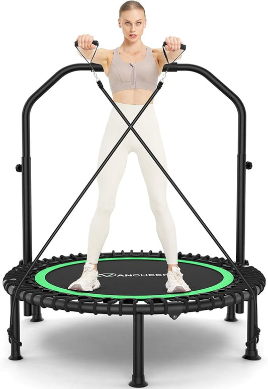 ANCHEER 40" Foldable Mini Trampoline,Max Load 450lbs/550lbs Indoor Trampoline,with 4 Level