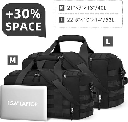 ZOMFELT Tactical Gym Bags for Men, 52L Travel Duffle Bag with Removable Dividers & Innovative Shoe