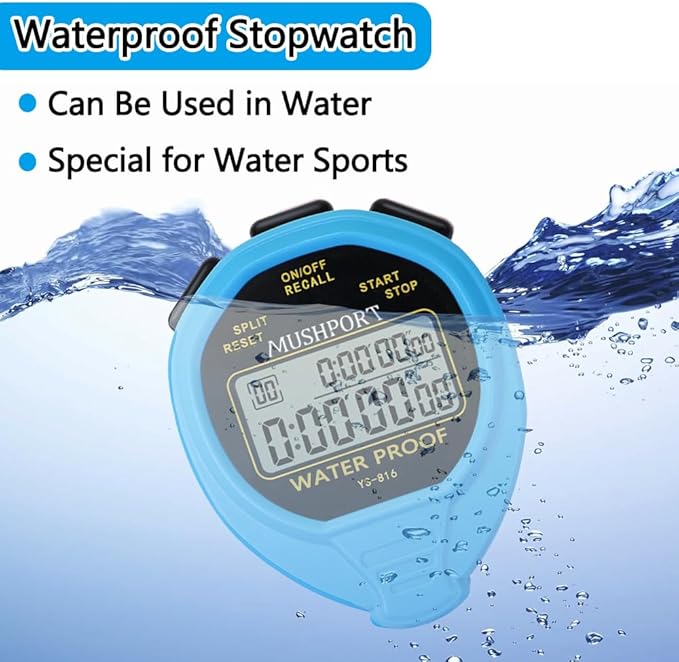 Waterproof Stopwatch Timer 30 Laps/Splits Only Stopwatch Mode, ON/Off Silent Memory Recall Simple