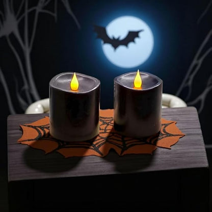 Black Flameless LED Candles 3 inch Diameter Real Wax 2AA Battery Operated 600hr+ Flickering Candles