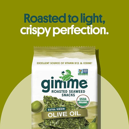 Gimme Seaweed Organic Premium Roasted Seaweed Snacks, Extra Virgin Olive Oil, 20 Count, Keto