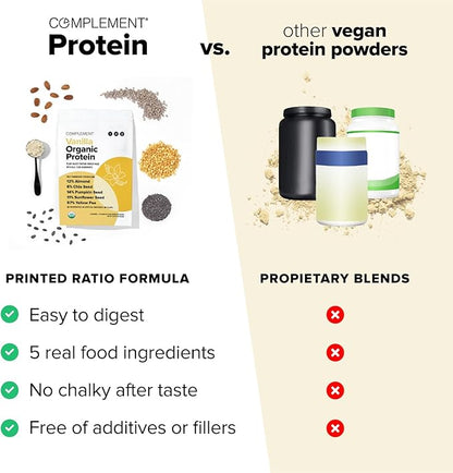 Complement Organic Vanilla Vegan Protein Powder (30 Servings) Low Carb, Low Calorie, Sugar Free