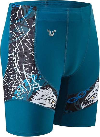 HUGE SPORTS Men's Rash Guard Swim Shorts Compression Swimming Jammer Cool Dry Active Swimsuit