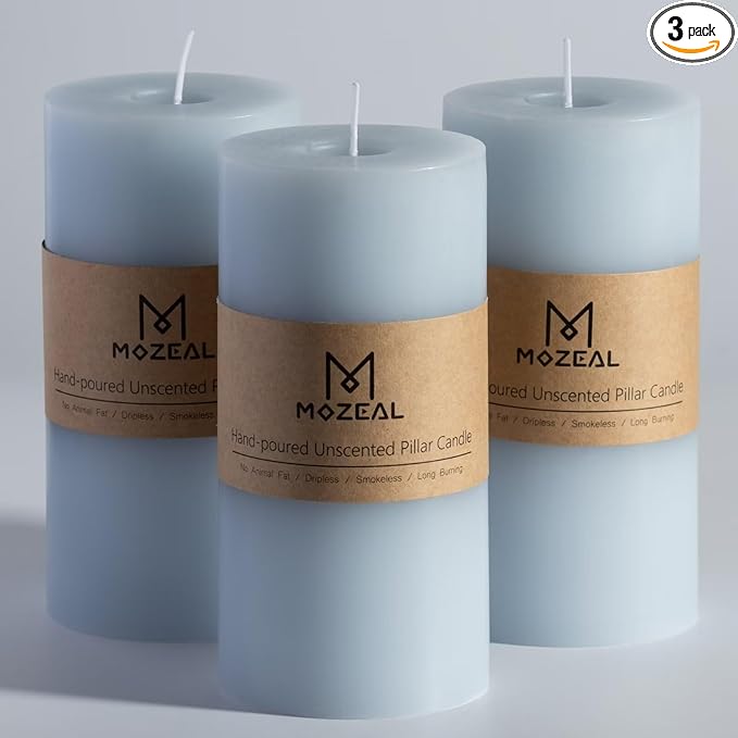 MOZEAL 3" x 6" Hand-Poured Unscented Candle, Dripless Pillar Candle Set of 3, Long Lasting Burning
