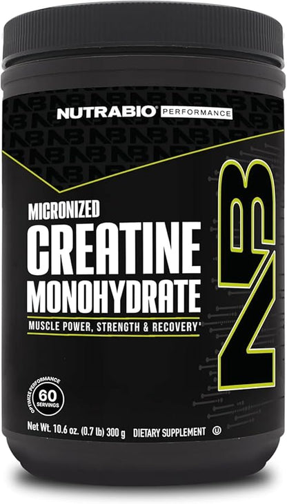 NutraBio Pure Micronized Creatine Monohydrate Powder Supplement, Unflavored, (300 g) - Supports