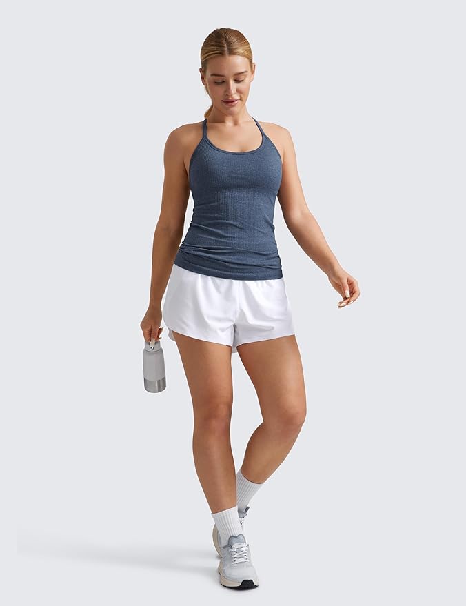 CRZ YOGA Seamless Workout Tank Tops for Women Racerback Athletic Camisole Sports Shirts with Built
