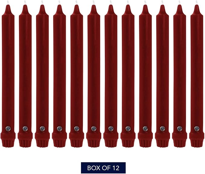 Colonial Candle Unscented Taper Candle, Classic Collection, Traditional Cranberry, 8 in, Pack of 12