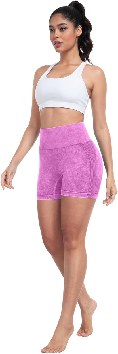 CHRLEISURE Women's 4 Packs Workout Gym Shorts, High Waisted Butt Lifting Scrunch Butt Seamless