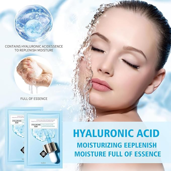 Face Sheet Mask Skincare for Women, Hyaluronic Acid Face Masks Sheets Skincare, Hydrating Sheets