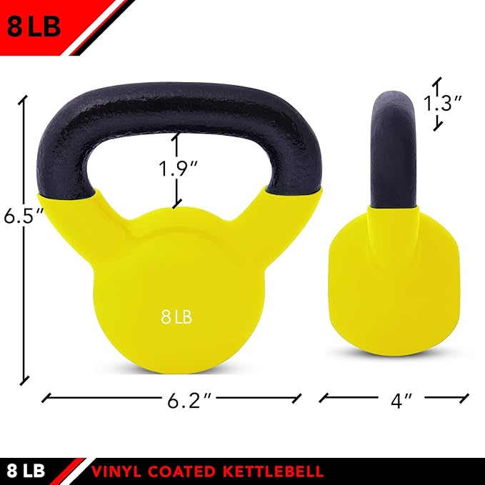 JFIT Kettlebell Weights Vinyl Coated Iron - 12 Size Options, 5lbs-50lbs - Coated for Floor and