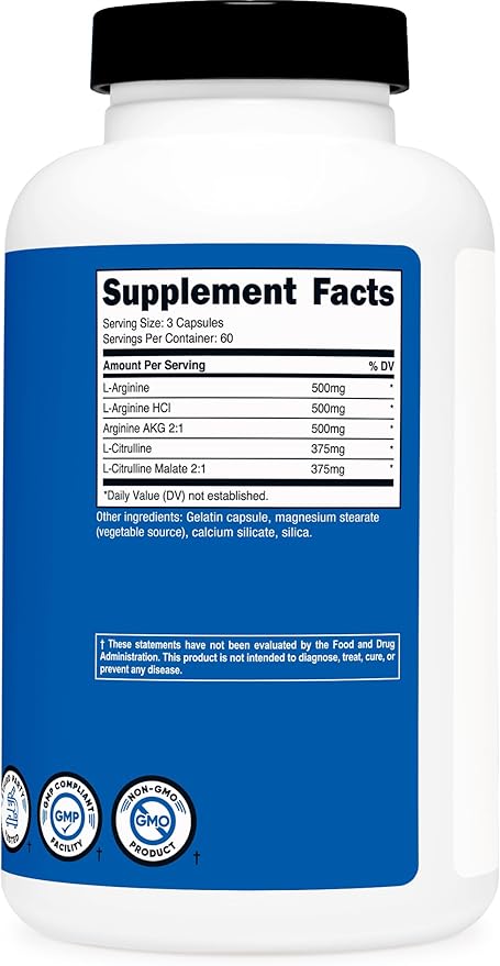 Nutricost Nitric Oxide Booster 2250mg, 180 Capsules - 750mg Per Casule, 60 Servings - Gluten Free