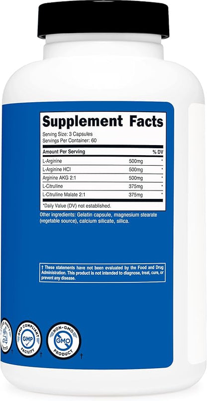 Nutricost Nitric Oxide Booster 2250mg, 180 Capsules - 750mg Per Casule, 60 Servings - Gluten Free