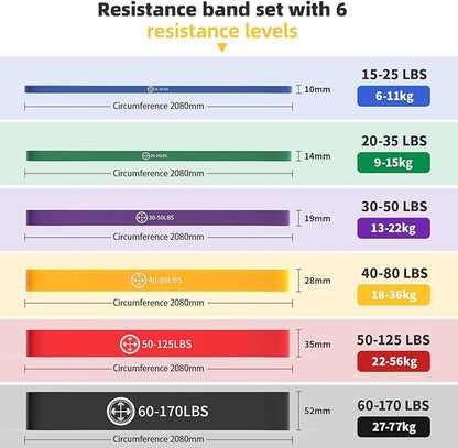 Exercise Bands，Set of 6 Resistance Bands for Working Out,Pull Up Bands Set,at Home Workout