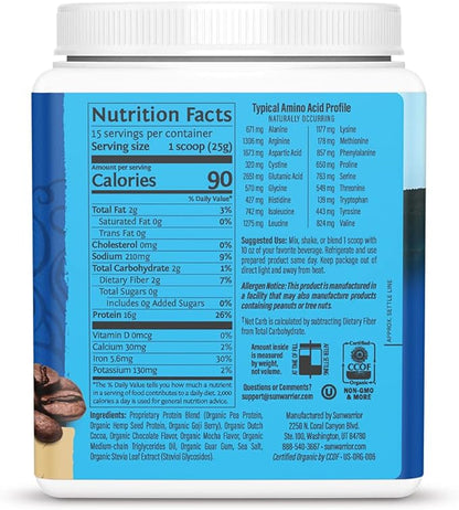 Sunwarrior Organic Plant Based Protein Powder | Vegan Organic Protein Powder Mocha Flavored with