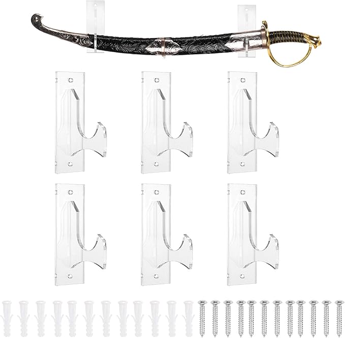 uxcell 6 Pcs Sword Holder Wall Mount Sword Racks Acrylic Wall Sword Display Hanger with Mounting