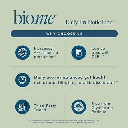 Daily Prebiotic Fiber Powder Unflavored - 7g Per Serving - Soluble & Insoluble Fiber Supplement