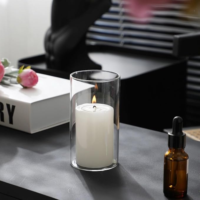 24 Pcs White Pillar Candles and Glass Candle Holders, Clear Cylinder Vases Pillar Candle Holders