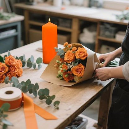 Set of 2 3x8 Inch Orange Pillar Candles, Dripless Unscented Solid Fall Colored Cylinder Column Tall