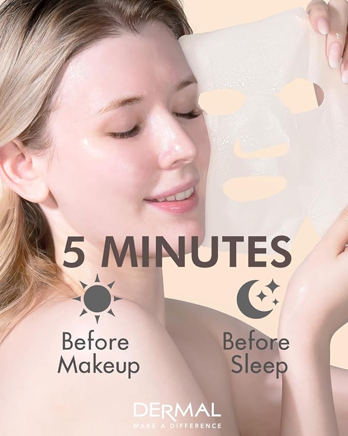DERMAL Pearl Collagen Essence Facial Mask Sheet 23g Pack of 10 - Clarify Skin, Skin Smooth, Daily