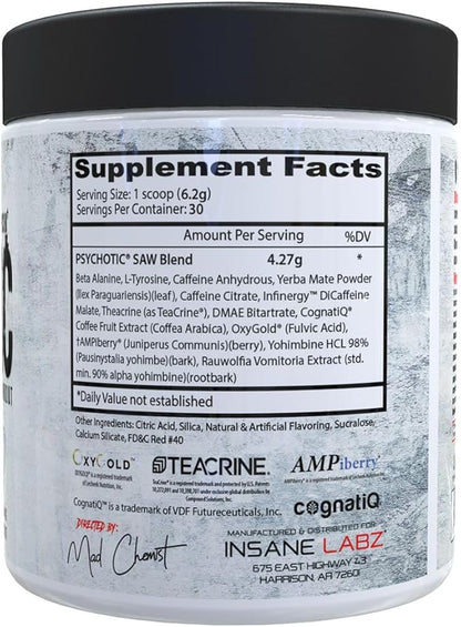 Insane Labz Psychotic SAW®, High Stim Pre Workout Powder with OxyGold­??and AMPiberry®, Extreme