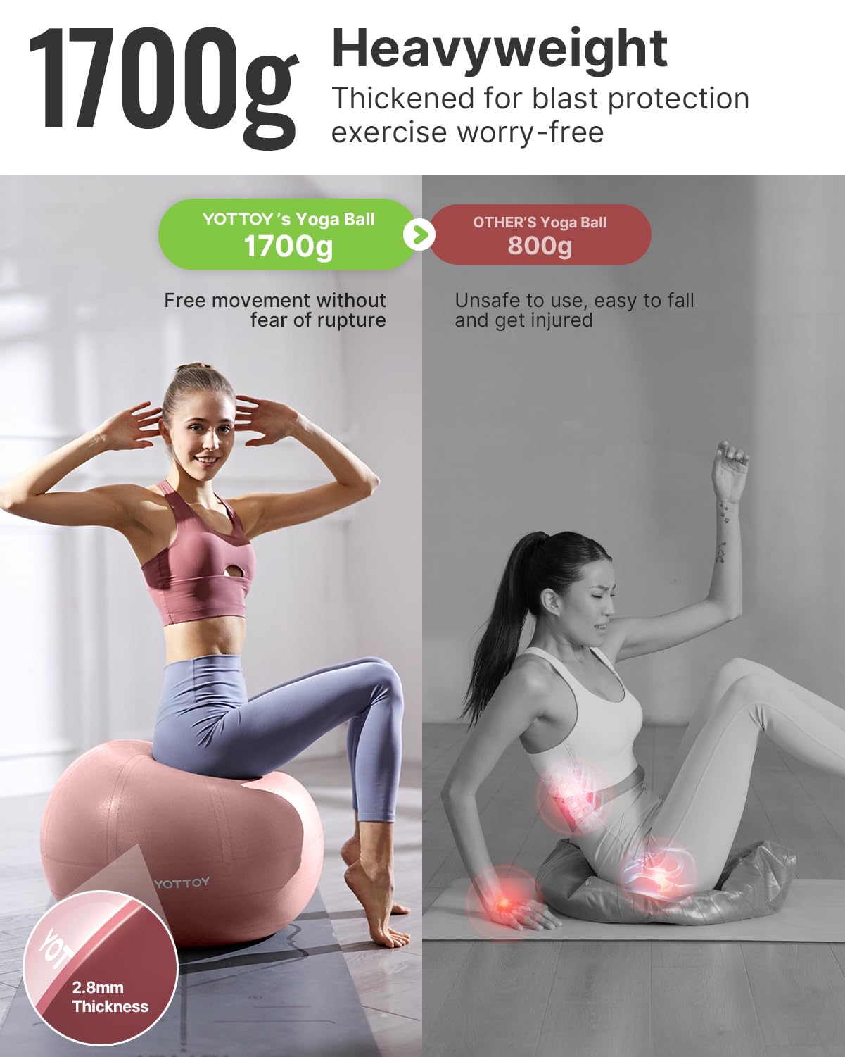 YOTTOY Exercise Ball for Pregnancy,Anti-Burst Yoga Ball for Physical Therapy,Stability Ball for