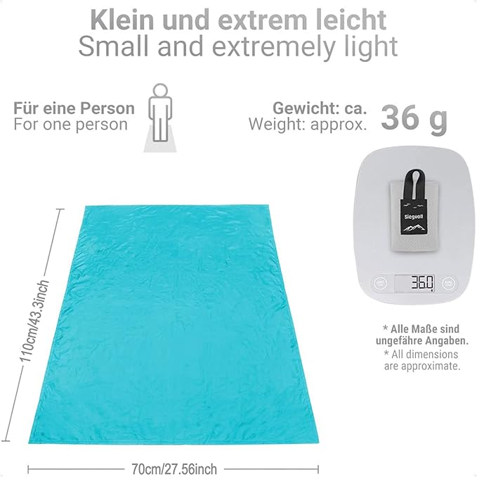 Pocket Picnic Blanket for 1 Persons, 43.3x27.56″ Sand Free Beach Blanket, SandProof Waterproof