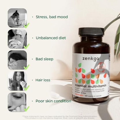 Zenkgo Multivitamins + Organic Whole Foods+Probiotics for Women, Supports Immunity, Digestion