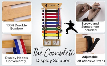 Karate Belt Display Rack - Bamboo 10 Taekwondo Belt Display with Customization Stickers, 2 Picture