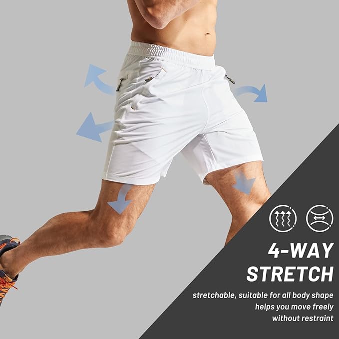 MIER Men's Quick Dry Running Shorts with Zipper Pocket, Elastic Waist Athletic Workout Exercise