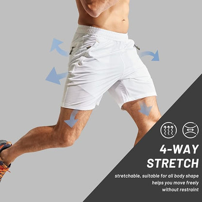 MIER Men's Quick Dry Running Shorts with Zipper Pocket, Elastic Waist Athletic Workout Exercise