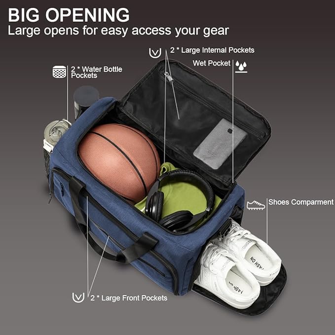 Gym Bag for Men Women, Small Fitness Workout Sports Bag with Wet Pocket & Shoes Compartment, Water