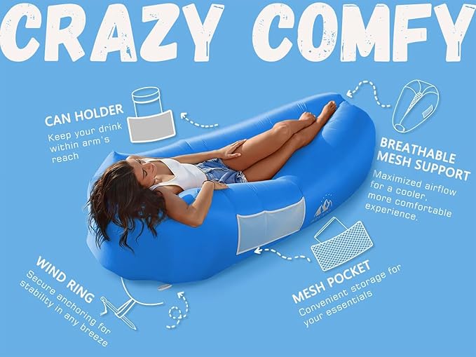 WEKAPO Inflatable Couch with Pump - Easiest Setup, Crazy Comfy & Ultralight - Blow up Lounger Chair