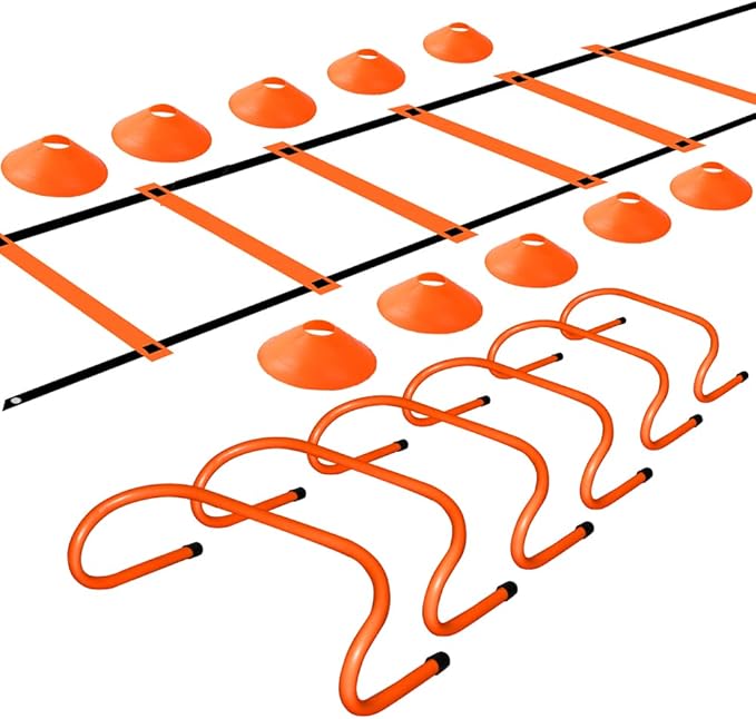 TNZMART Agility Ladder and Disc Cones Training Set Adjustable Rungs Training Ladder with 10 Plastic