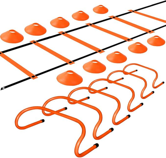 TNZMART Agility Ladder and Disc Cones Training Set Adjustable Rungs Training Ladder with 10 Plastic